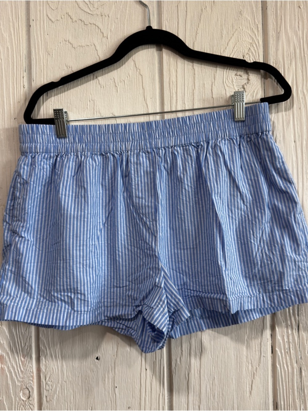 OAK + FORT Light Blue and White Striped High-Waist Shorts